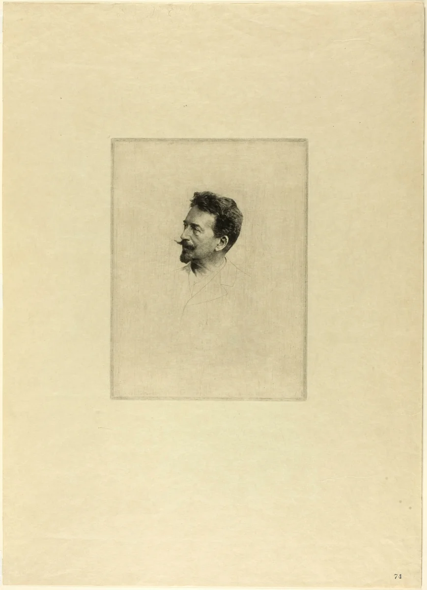 Portrait of Félicien Rops by Adrien Lambert Jean de Witte, print, 1890-1900