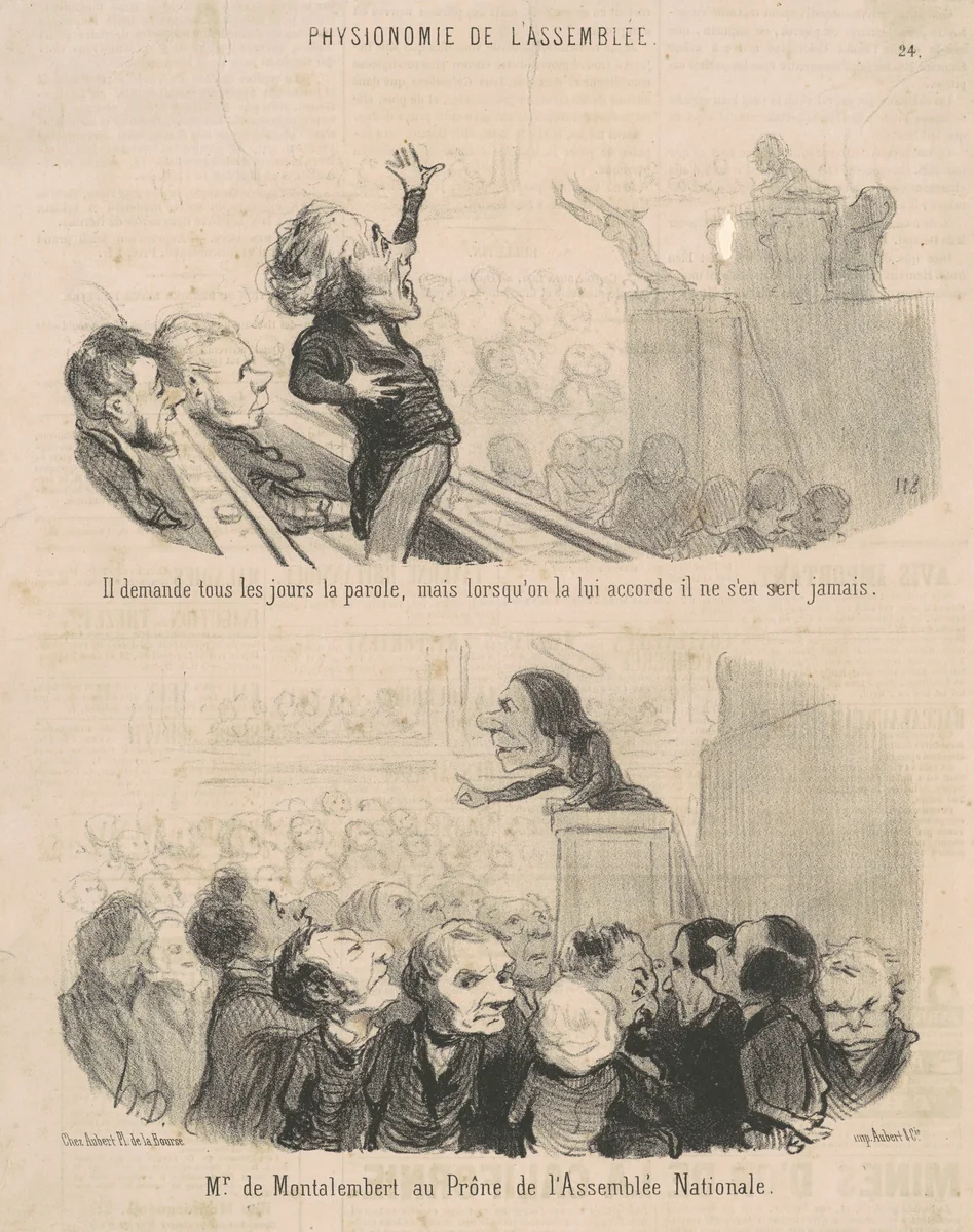 Il demande tous les jours la parole ... by Honoré Daumier, print, 1850