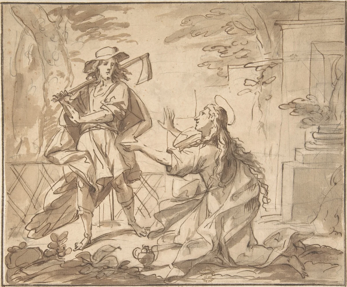 Christ and Mary Magdalen in the Garden by anonymous, drawing, 1600-1700