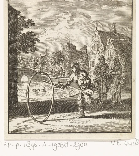 Kind spelend met een hoepel by Jan Luyken, print, 1712