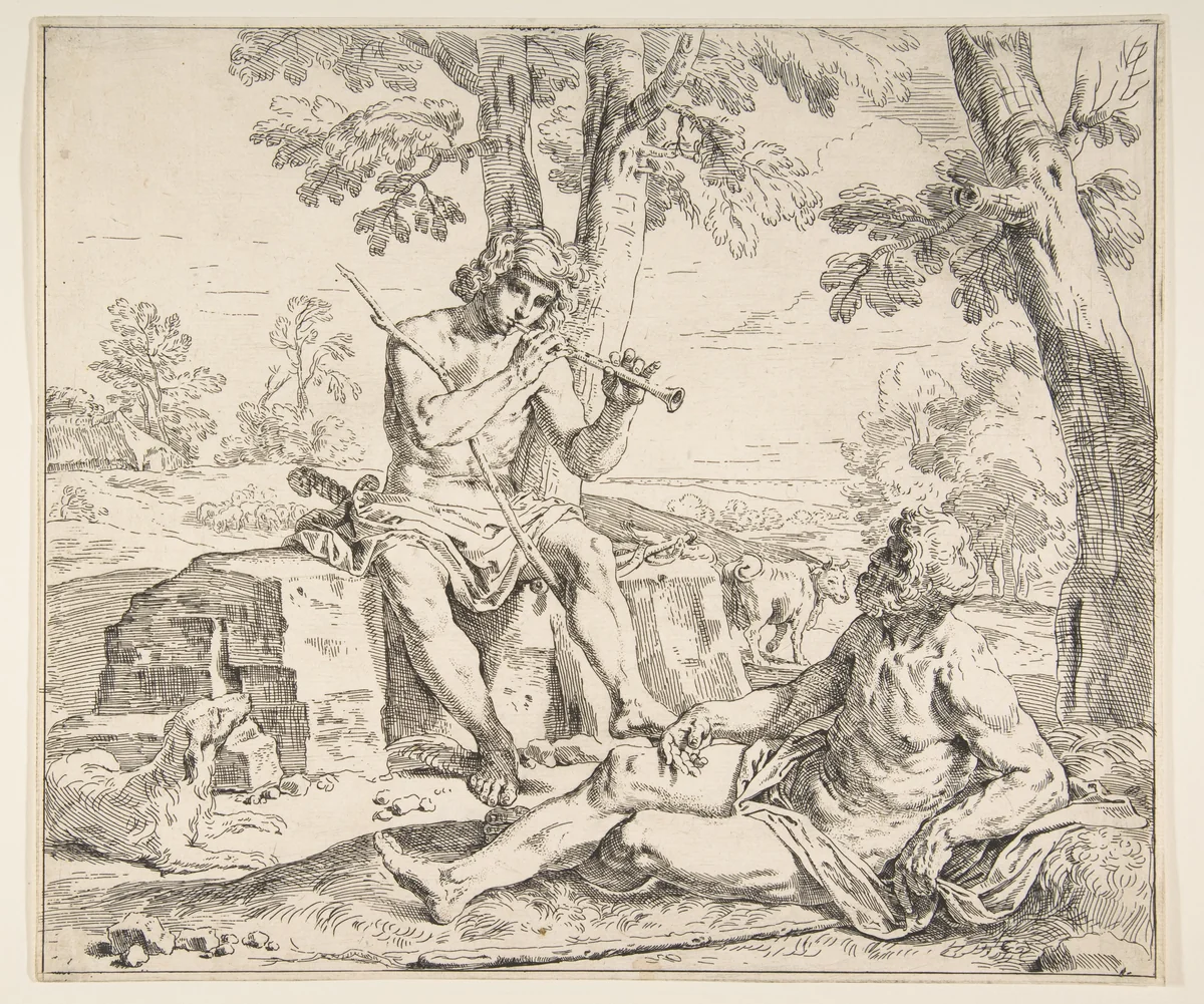Mercury and Argus by Simone Cantarini, print, 1625-1635