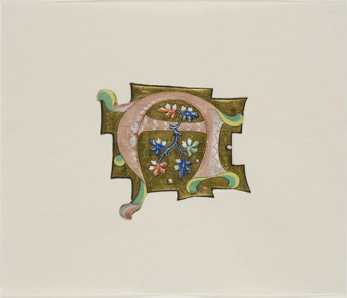 Decorated Initial "A" in Pink with Six Leaves and Two Balls, from a Choir Book by European, painting, 1300-1399