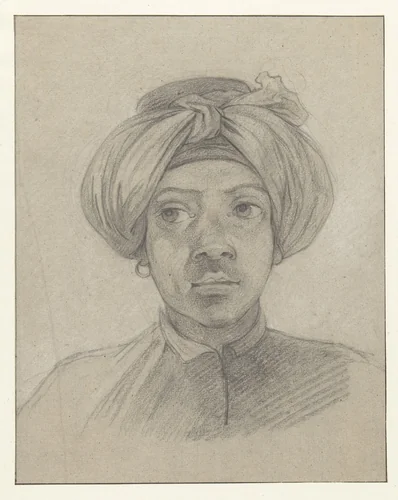 Kopstudie van een Mammeluk by Charles Parrocel, drawing, 1698-1752