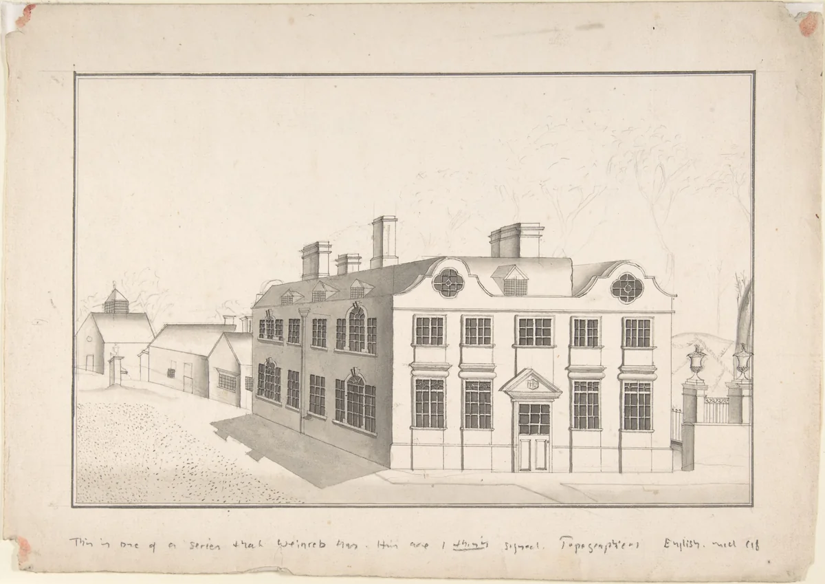 A Jacobean Country House with 18th century alterations (recto); Spired Country Church (verso) by anonymous, drawing, 1750-1850