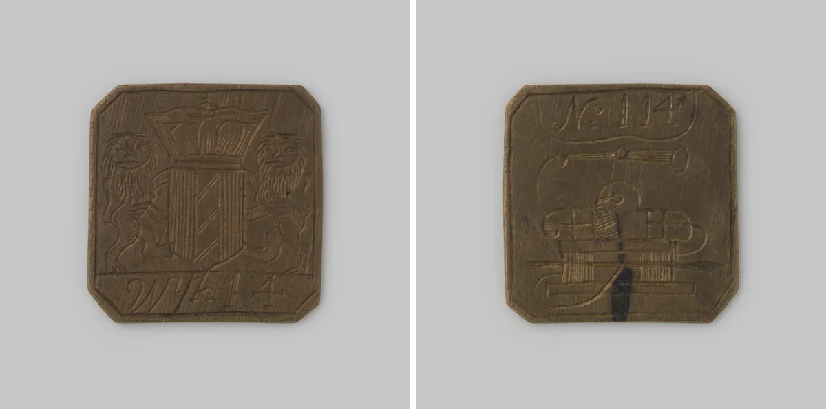 Amsterdam, brandspuitpenning van wijk 14, vierkant by anonymous, metalwork, 1700-1799