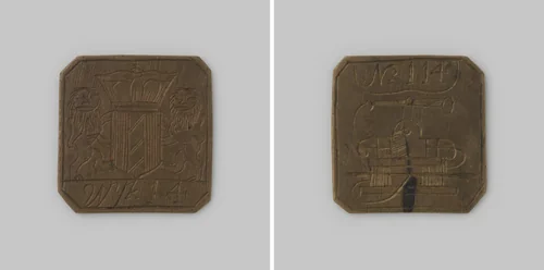 Amsterdam, brandspuitpenning van wijk 14, vierkant by anonymous, metalwork, 1700-1799