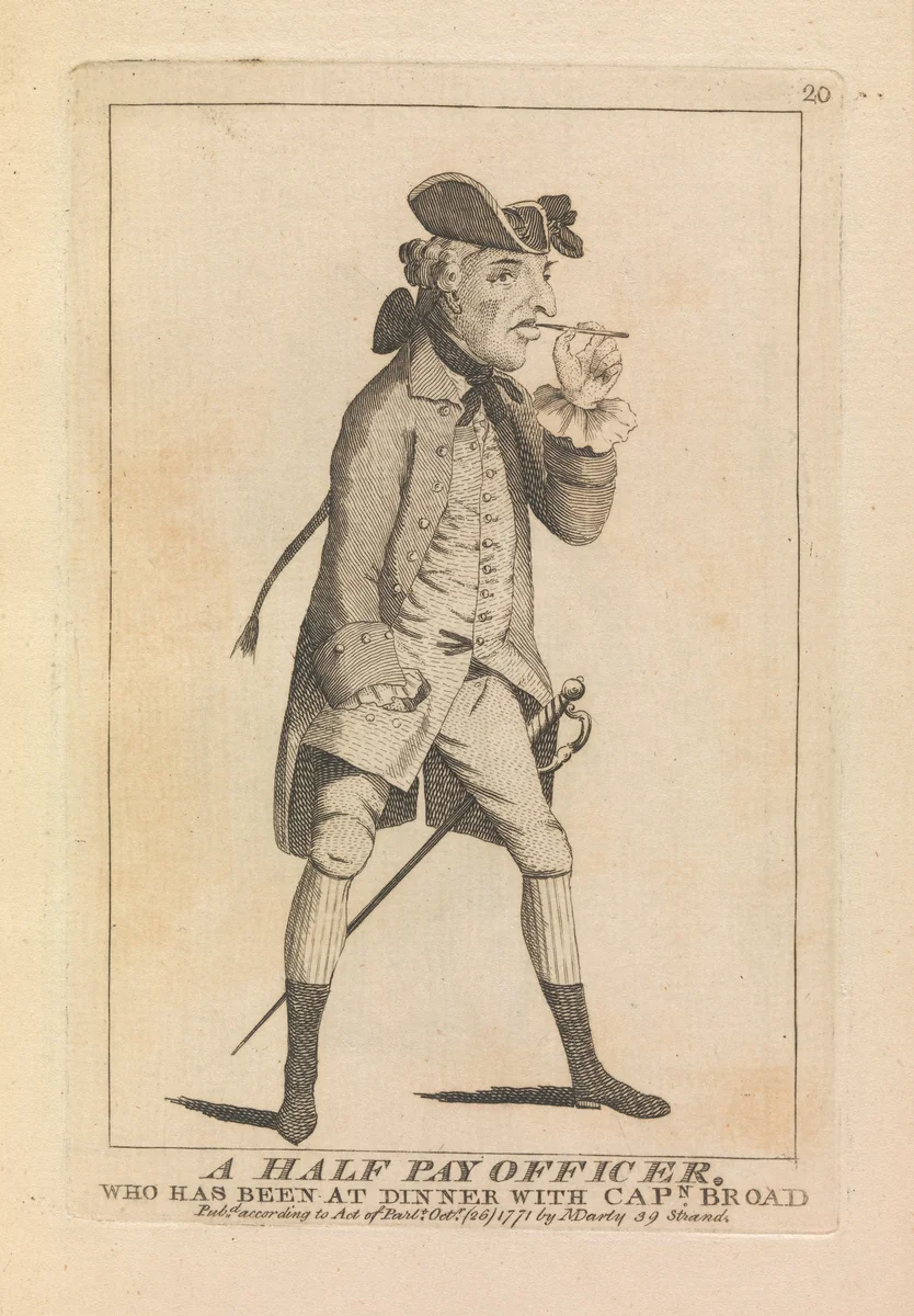 A Half Pay Officer Who Has Been at Dinner with Captain Broad by Matthias Darly, print, 1771
