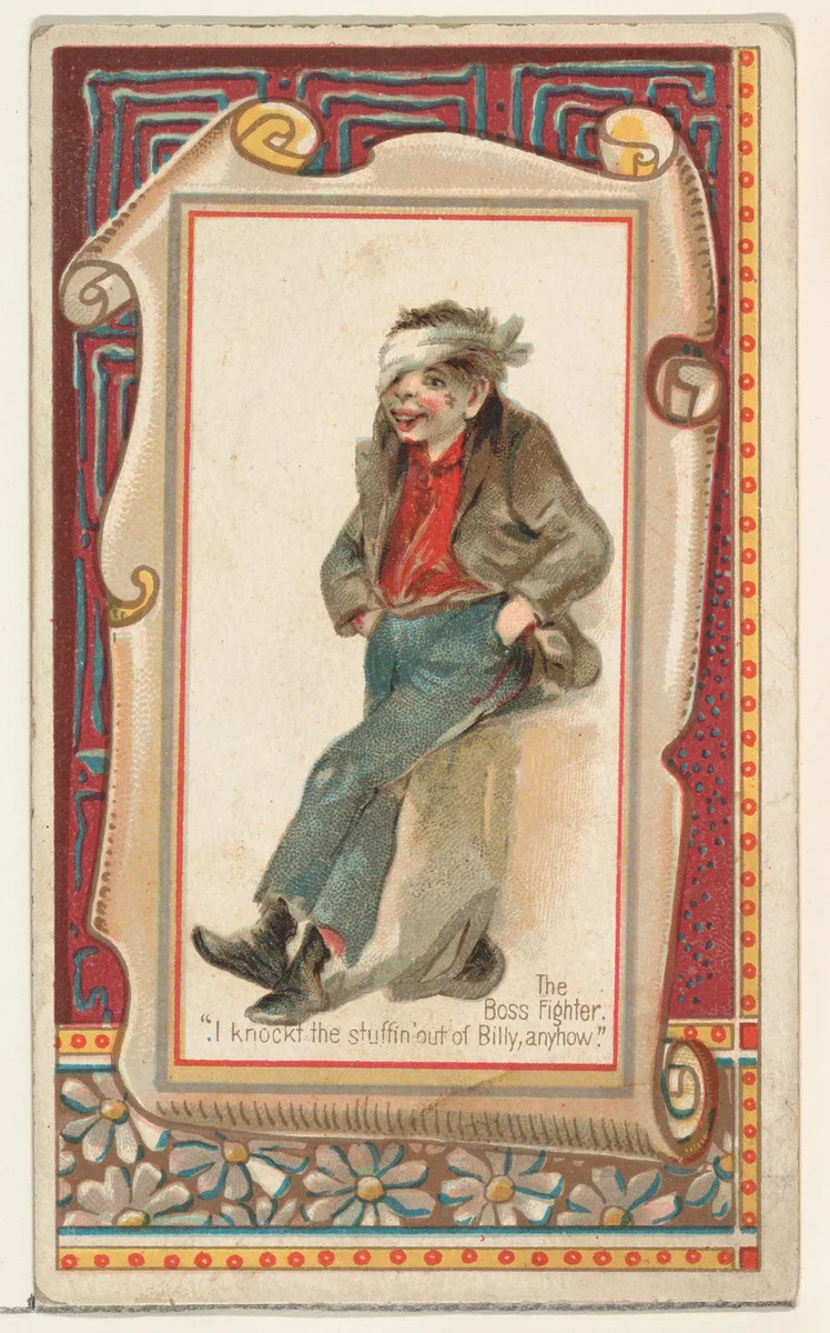 The Boss Fighter, "I knockt the stuffin' out of Billy, anyhow," from the Terrors of America set (N136) issued by Duke Sons & Co. to promote Honest Long Cut Tobacco by W. Duke, Sons & Co., print, 1888-1889