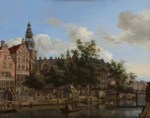 View of Oudezijds Voorburgwal with the Oude Kerk in Amsterdam by Jan van der Heyden, painting, 1670