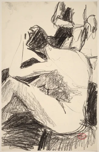 Untitled [rear view of female nude with standing figure] by Richard Diebenkorn, drawing, 1955-1967