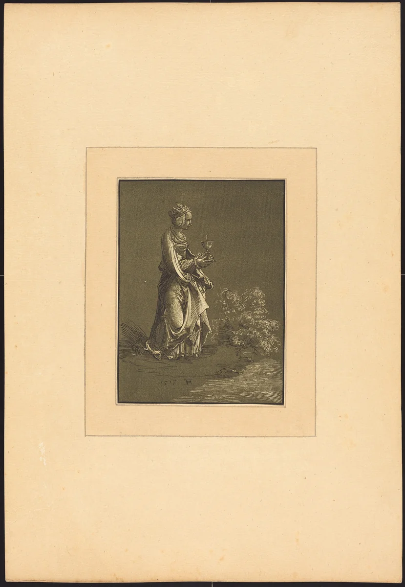 Saint Barbara by Johann Gottlieb Prestel; Albrecht Altdorfer, print, 1782-1785