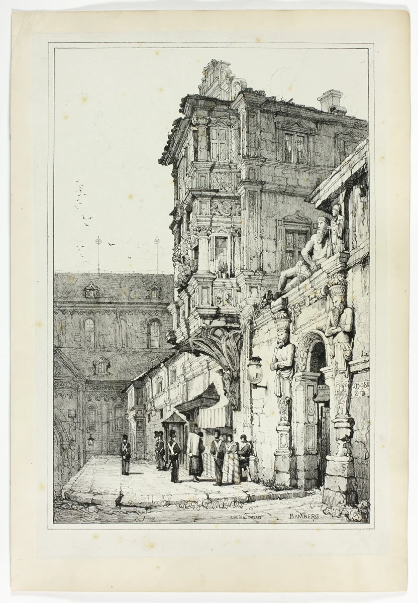 Ancien Palais, Bamberg, from Facsimiles of Sketches made in Flanders and Germany by Samuel Prout, print, 1833