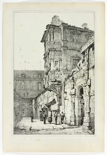 Ancien Palais, Bamberg, from Facsimiles of Sketches made in Flanders and Germany by Samuel Prout, print, 1833