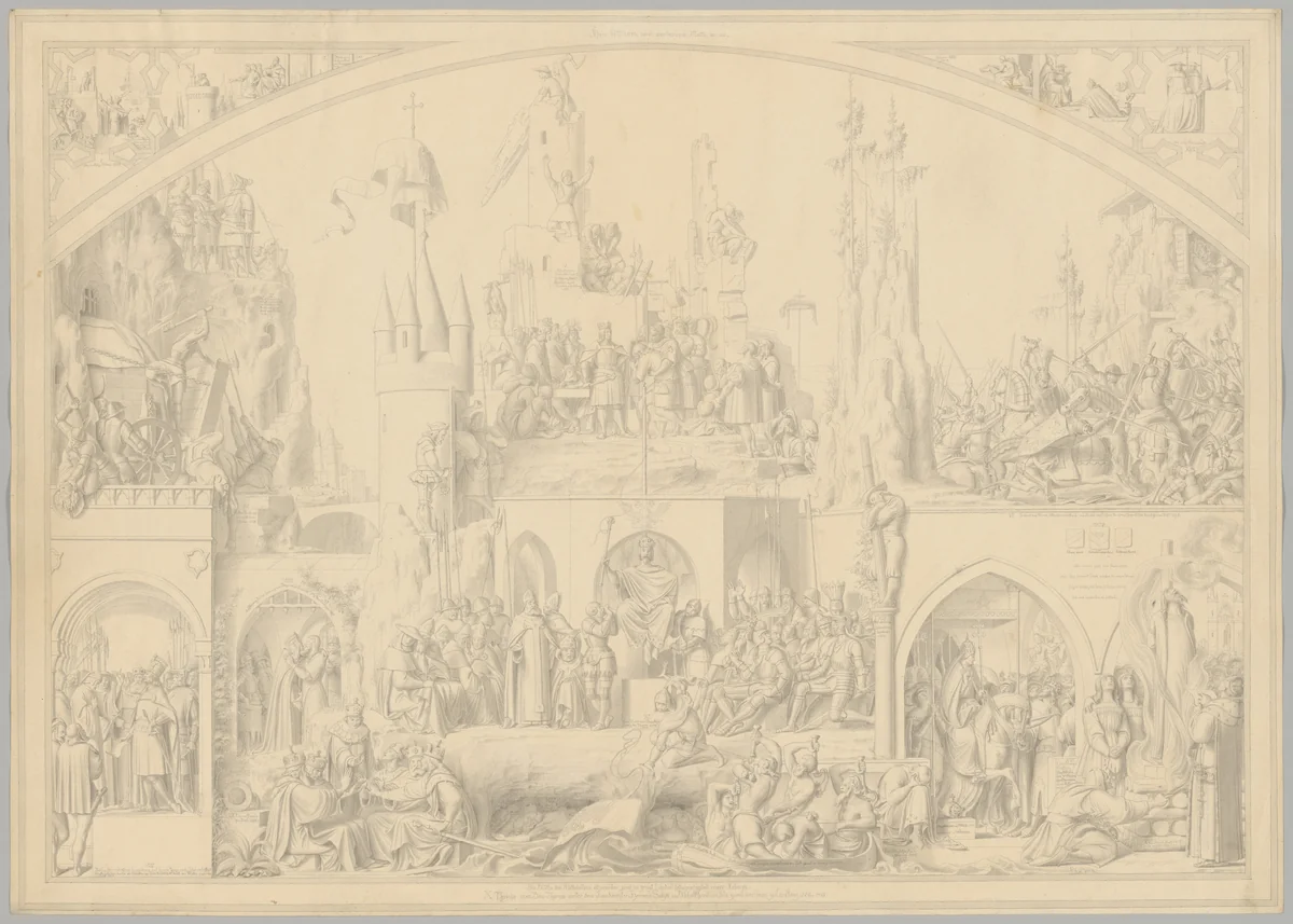 Preparatory Drawing for a Print Series on the History of Germany (Die Geschichte des deutschen Volkes in fünfzehn Bildern) by Carl Heinrich Hermann, drawing, 1851-1853