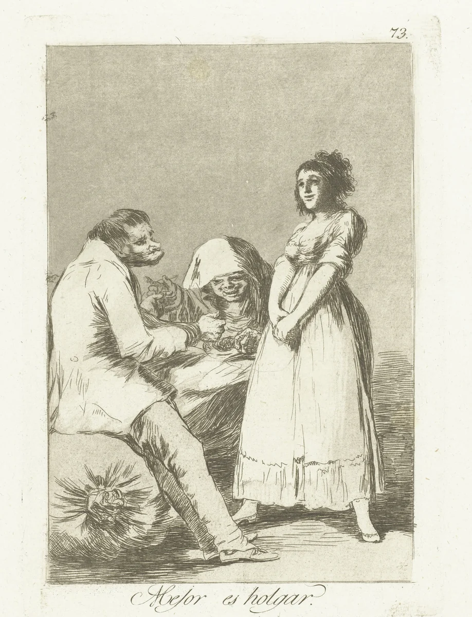 Het is beter om lui te zijn by Francisco de Goya, print, 1797-1799
