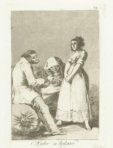 Het is beter om lui te zijn by Francisco de Goya, print, 1797-1799