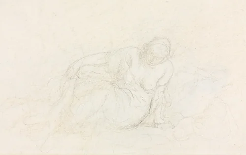 Reclining Woman Leaning on Her Arm (verso) by Honoré Daumier, drawing, 1855-1860