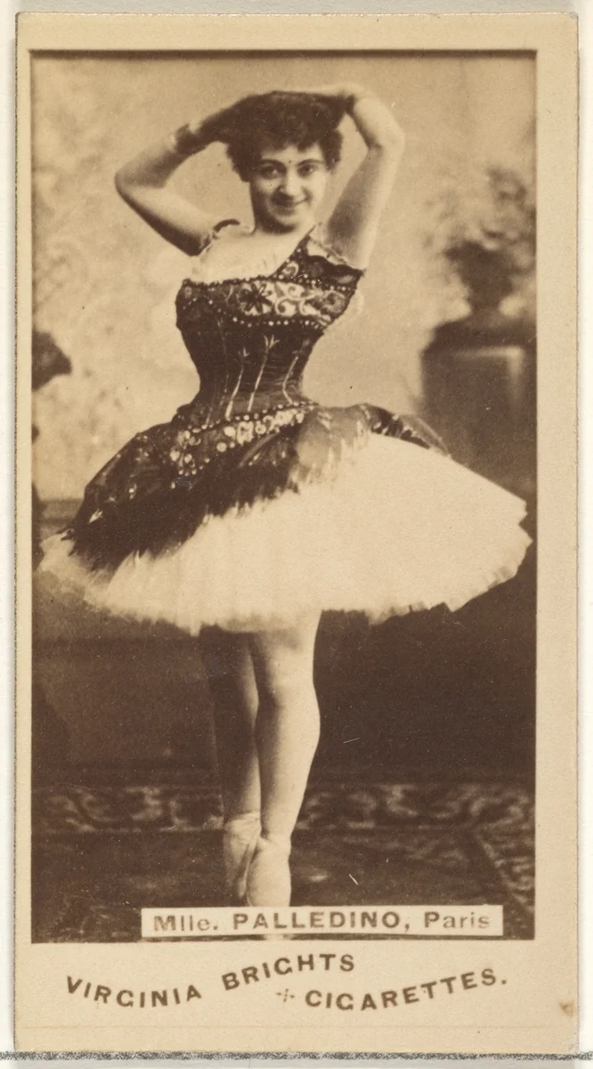 Mlle. Palledino, Paris, from the Actors and Actresses series (N45, Type 1) for Virginia Brights Cigarettes by Allen & Ginter, photograph, 1885-1891