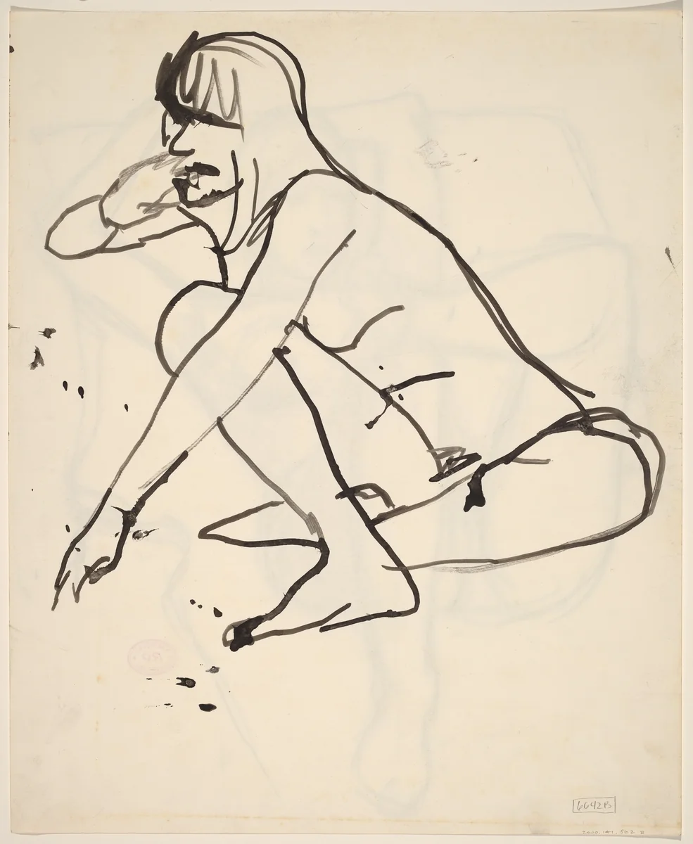 Untitled [seated female nude reaching with left hand] [verso] by Richard Diebenkorn, drawing, 1955-1967