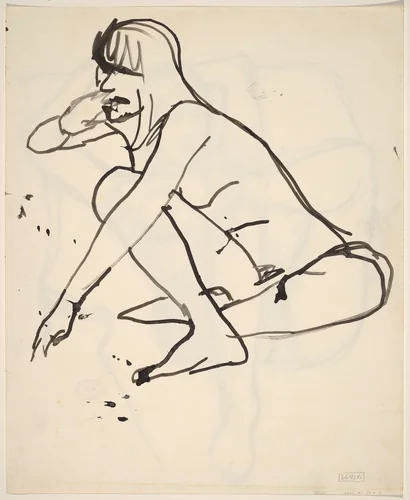 Untitled [seated female nude reaching with left hand] [verso] by Richard Diebenkorn, drawing, 1955-1967