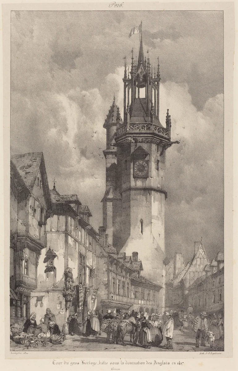 Tour du gros-horloge, Evreux by Richard Parkes Bonington, print, 1824