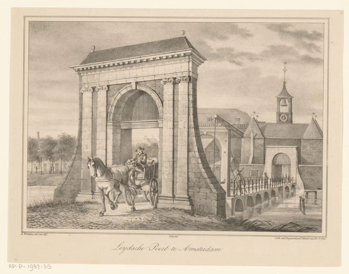 Gezicht op de Leidsepoort te Amsterdam by anonymous, print, 1828
