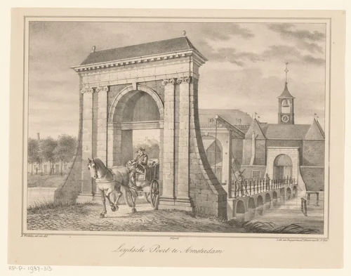 Gezicht op de Leidsepoort te Amsterdam by anonymous, print, 1828