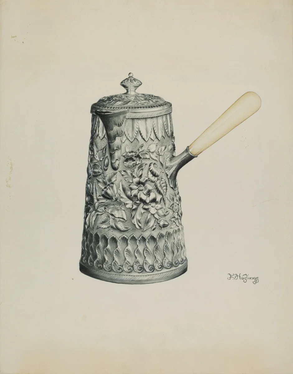 Silver Chocolate Pot by Florence Hastings, index of american design, 1938