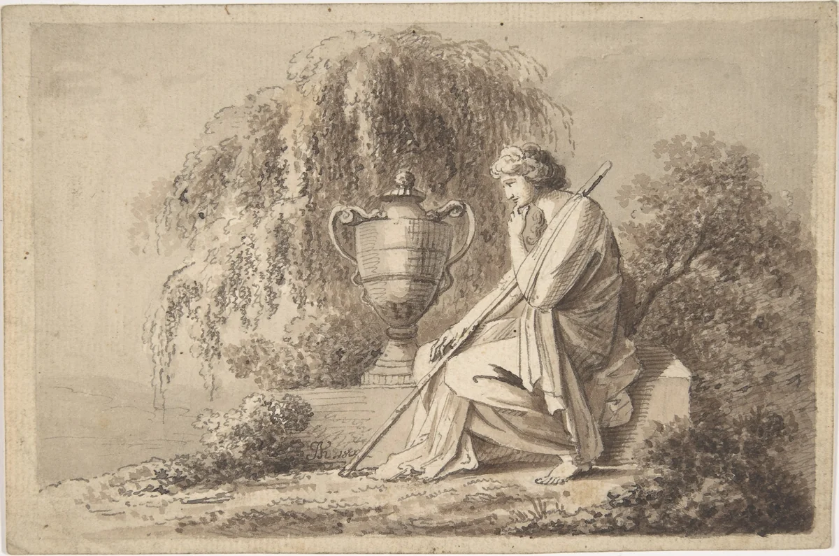 Female Figure Seated Beside an Urn by Angelica Kauffmann, drawing, 1800