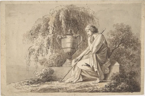 Female Figure Seated Beside an Urn by Angelica Kauffmann, drawing, 1800