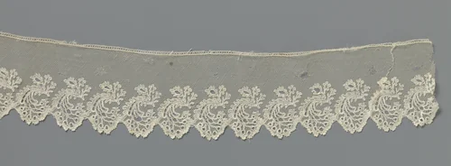 Strook kloskant met waaiervormige tros bloemen onder een gebogen blad by anonymous, other, 1800-1899