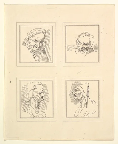 Four Heads (from Characaturas by Leonardo da Vinci, from Drawings by Wincelslaus Hollar, out of the Portland Museum) by Wenceslaus Hollar, print, 1786