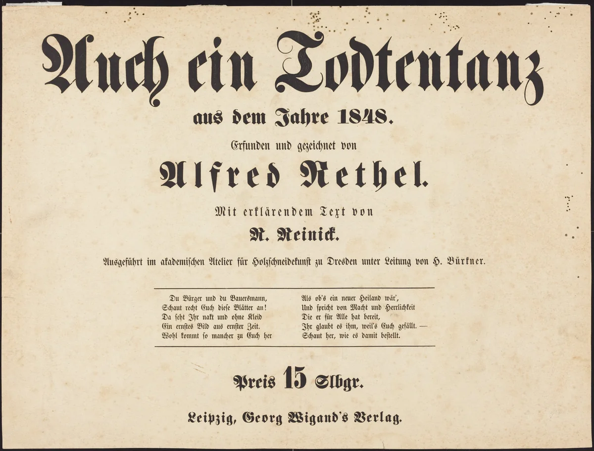 Auch ein Todtentanz: Title Page by Alfred Rethel, print, 1849
