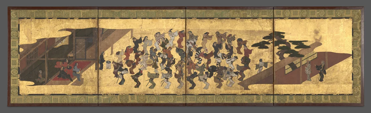 Festive Dancing at a Samurai Residence (Fūryū odori zu byōbu) by Unidentified Artist, painting, 1650-1670