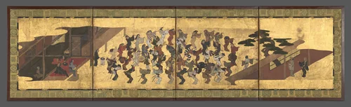 Festive Dancing at a Samurai Residence (Fūryū odori zu byōbu) by Unidentified Artist, painting, 1650-1670