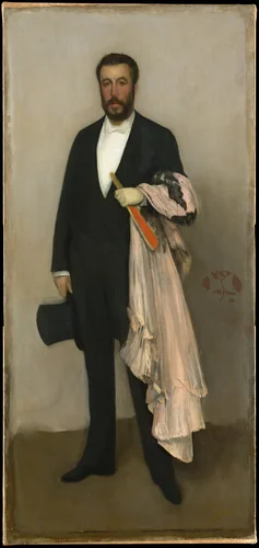 Arrangement in Flesh Colour and Black: Portrait of Theodore Duret by James McNeill Whistler, artwork, 1883