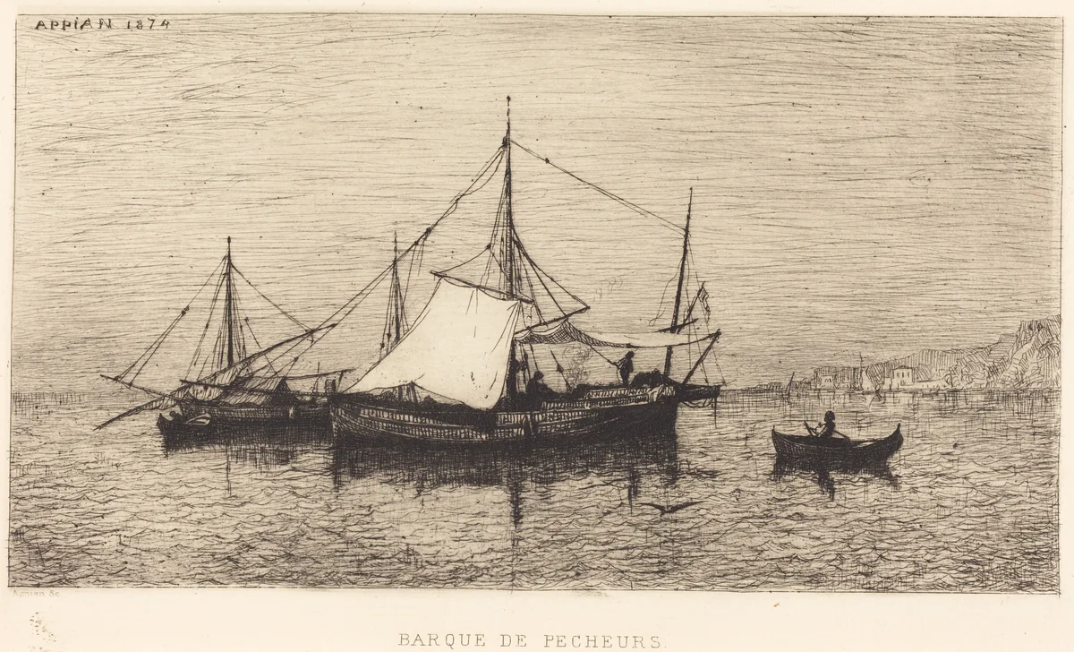 Barque de Pecheurs by Adolphe Appian, print, 1874