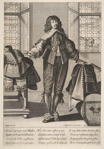 A Valet Putting Away the Luxious Clothes of His Master by Abraham Bosse, print, 1630-1676