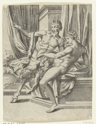 Jupiter en Antiope by Cornelis Bos, print, 1537-1555