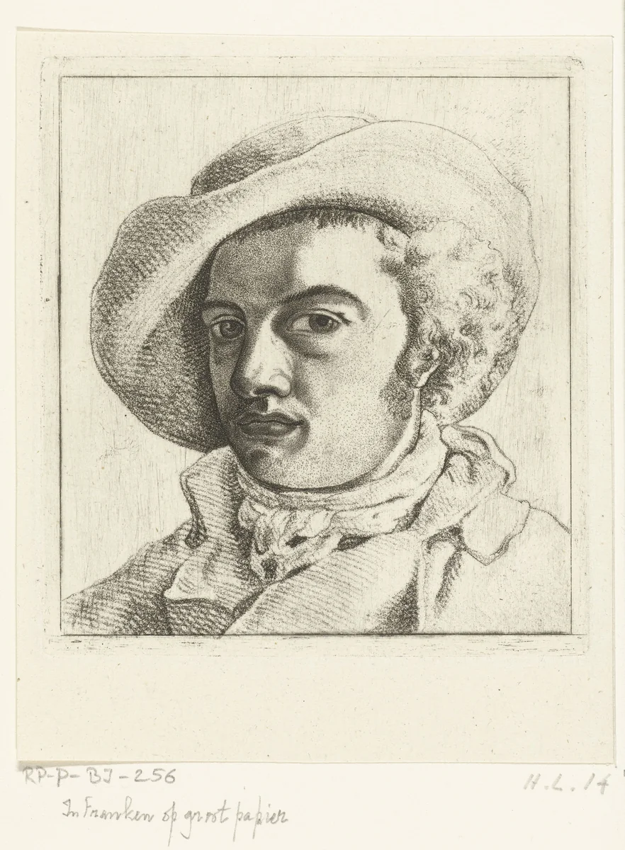 Portret van een jonge man met hoed by Ernst Willem Jan Bagelaar, print, 1798-1837