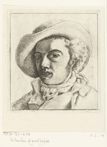 Portret van een jonge man met hoed by Ernst Willem Jan Bagelaar, print, 1798-1837