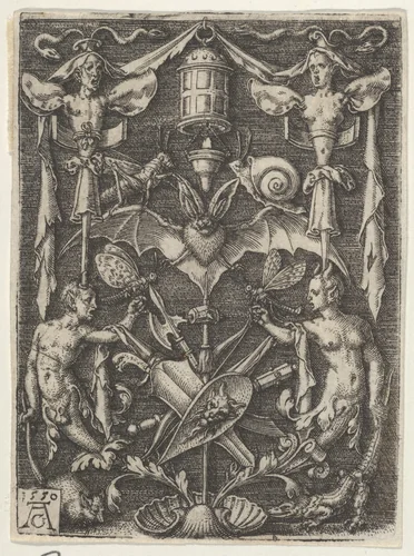 Ornamental Design with a Bat in the Center by Heinrich Aldegrever, print, 1550