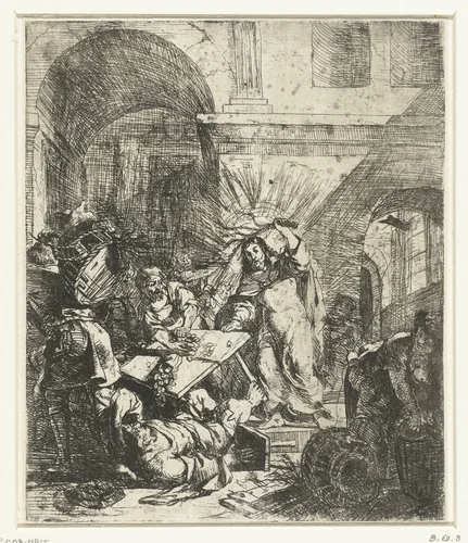 Christus verdrijft de geldwisselaars uit de tempel by anonymous, print, 1630-1700