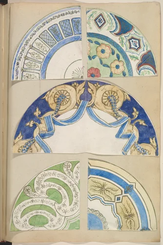 Six Designs for Decorated Plates by Alfred Forrester, drawing, 1845-1855