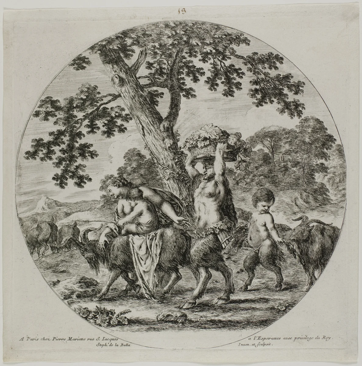 Satyr Family Walking by Stefano della Bella, print, 1652-1662