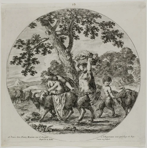 Satyr Family Walking by Stefano della Bella, print, 1652-1662