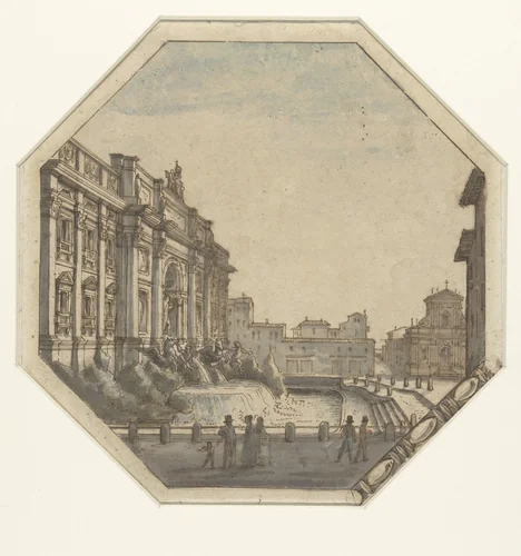 Fontana di Trevi, gezien vanuit het Westen by Victor Jean Nicolle, drawing, 1787-1811