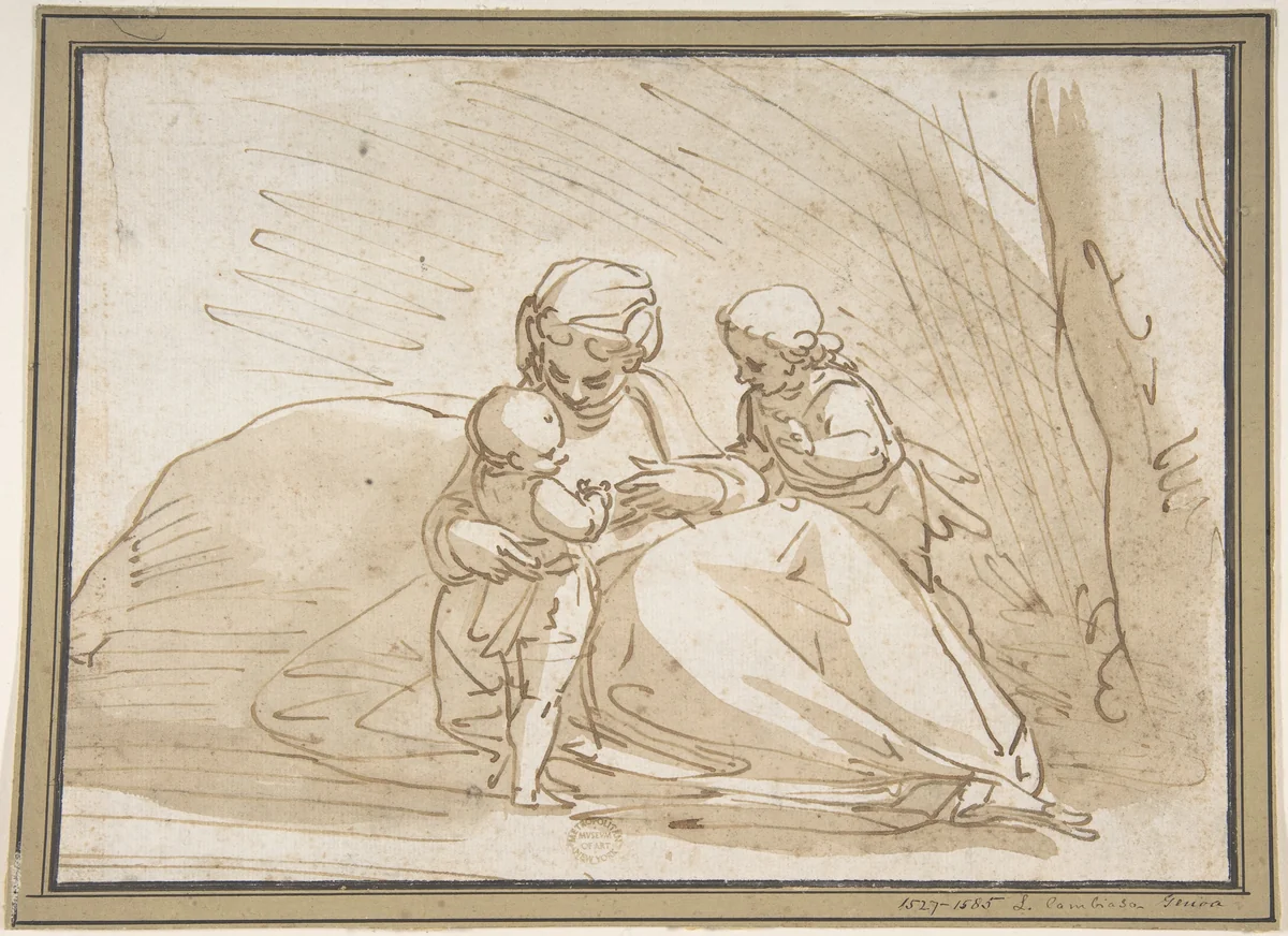 Madonna and Child with the Infant Saint John by Luca Cambiaso, drawing, 1527-1585