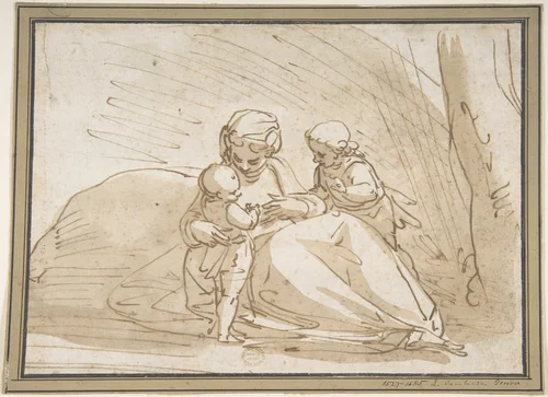 Madonna and Child with the Infant Saint John by Luca Cambiaso, drawing, 1527-1585