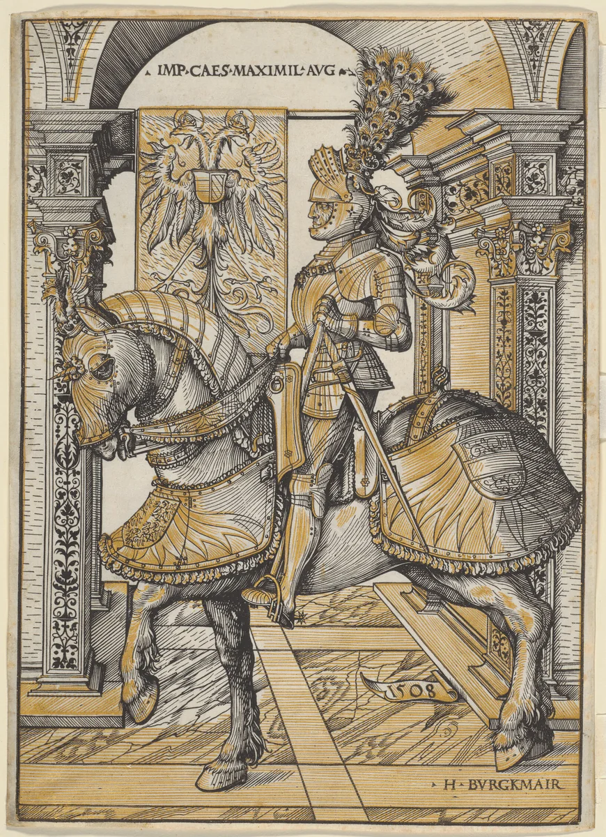 Equestrian Portrait of the Emperor Maximilian I by Hans Burgkmair, print, 1508
